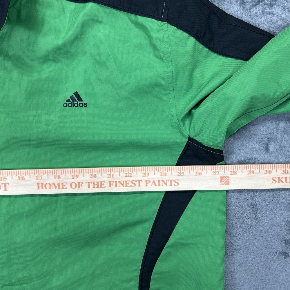 Adidas 2XL Windbreaker Jacket With Hood In Collar Green & Black Soccer Golf Coat - Picture 11 of 13